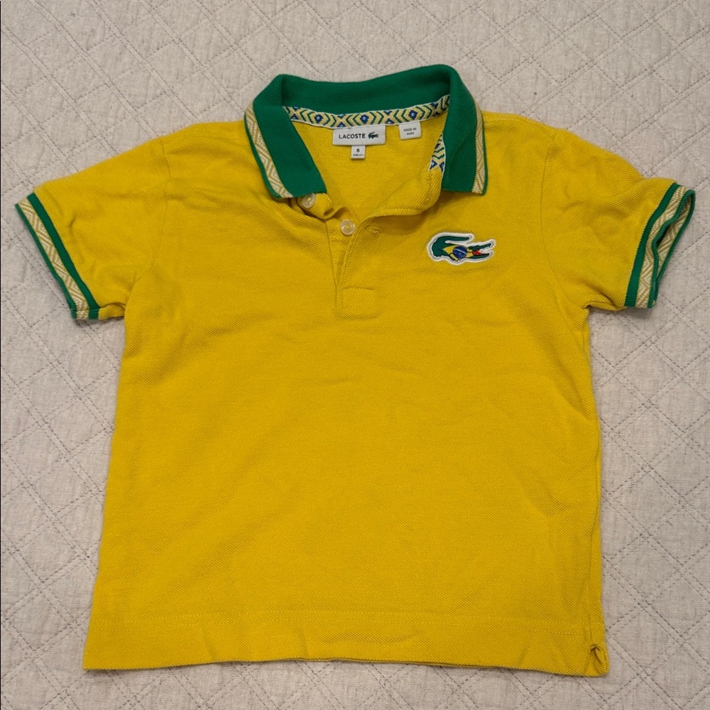 Lacoste Kids Bright Yellow Polo with Green Collar & Trim
